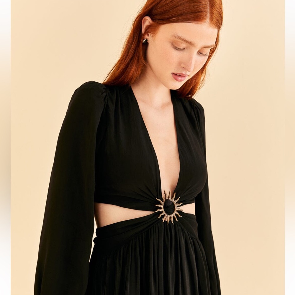 FARM RIO Black Cut Out Maxi Dress with Sun Buckle Small - Picture 3 of 16